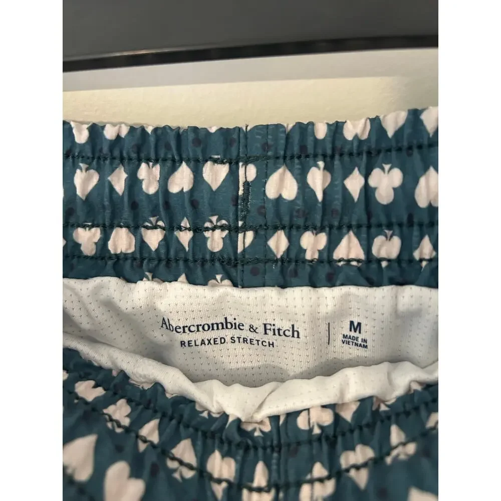Abercrombie & Fitch Men’s Stretch Swim Short Teal Green Diamond Heart Spade EUC